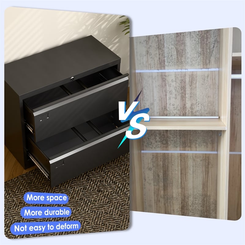 GangMei 2-Drawer Steel Metal Lateral Locking Filing Cabinet with Lock in Black