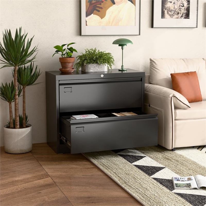 GangMei 2-Drawer Steel Metal Lateral Locking Filing Cabinet with Lock in Black