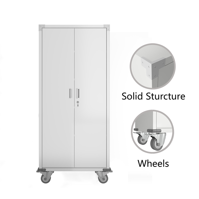 GangMei Metal Storage Cabinet with Wheels Rolling for Office in Off White