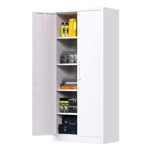 GangMei Metal Garage Storage Cabinet with Doors and Lock Steel Locking in White