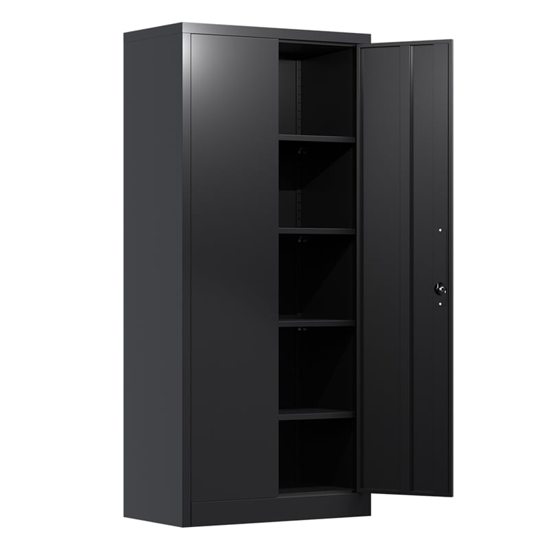 GangMei Metal Storage Cabinet with Locking Doors and Adjustable Shelves in Black