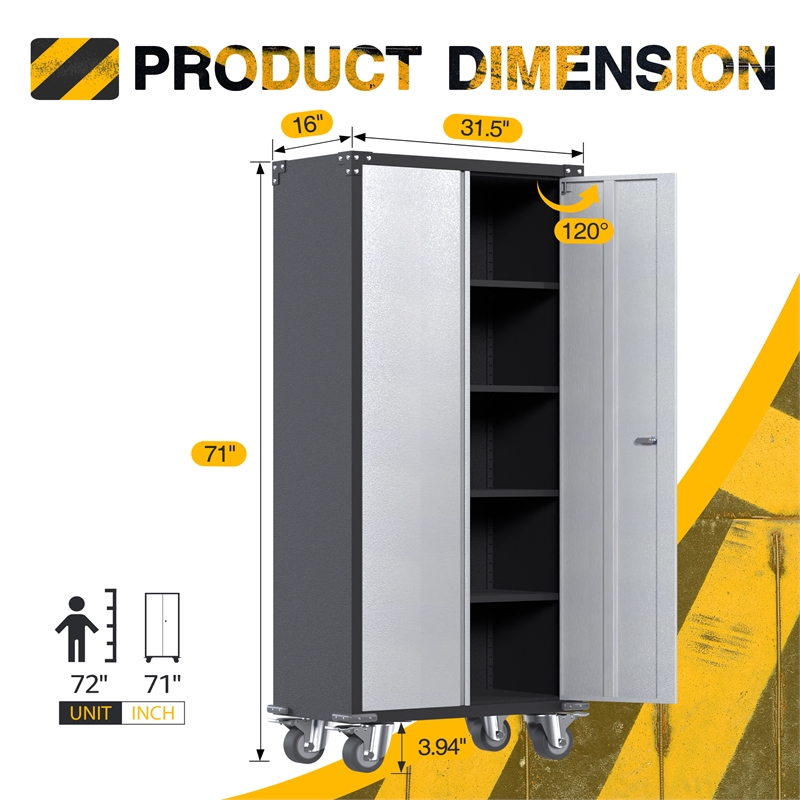 Gangmei Metal Storage Cabinet with Lock and 4 Shelves