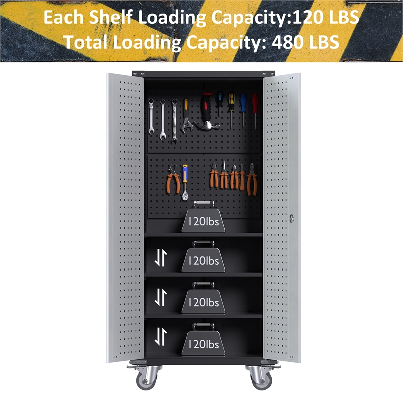 GangMei Metal Tool  Storage Cabinet with Pegboard and Shelves