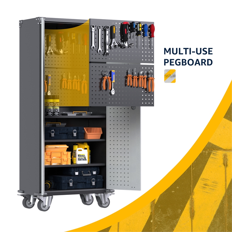 GangMei Metal Tool  Storage Cabinet with Pegboard and Shelves
