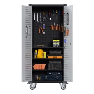 GangMei Metal Tool  Storage Cabinet with Pegboard and Shelves