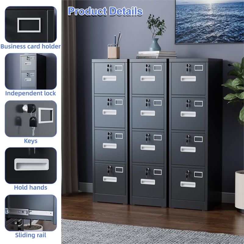 Gangmei 4 Drawer Vertical File Cabinet Metal Office Files Storage Cabinet