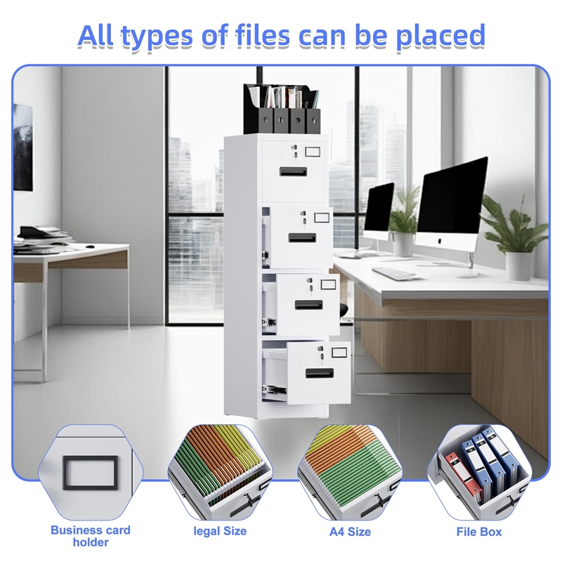 Gangmei 4 Drawer Vertical File Cabinet Metal Office Files Storage Cabinet