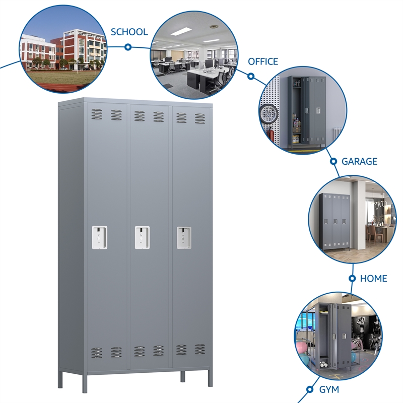 Gangmei Metal Locker with 3 Door for School and Employee Light Gray