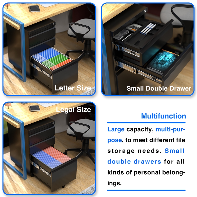 Gangmei Mobile File Cabinet with 3 Drawers for Office and Home Fully Assembled