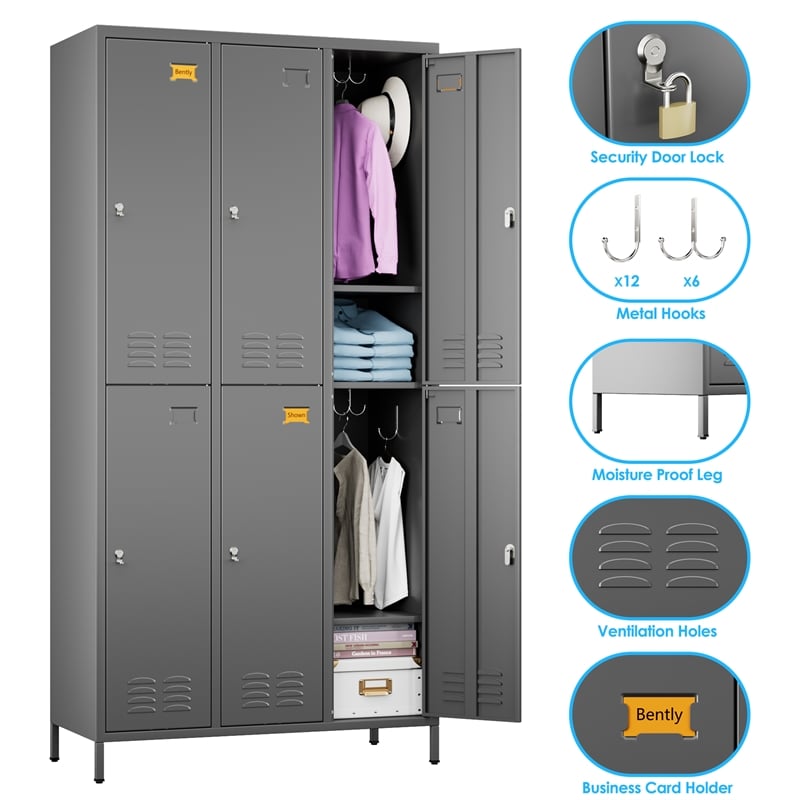 Gangmei Metal Locker with 6 Door for School and Employee Dark Gray