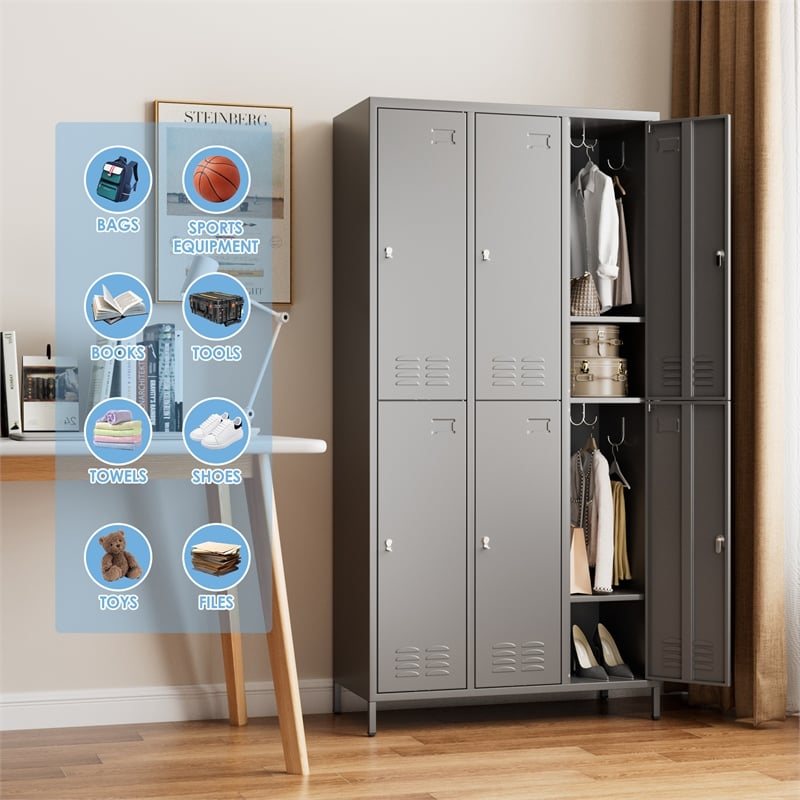 Gangmei Metal Locker with 6 Door for School and Employee Dark Gray
