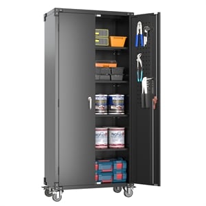 GangMei 72&quot Metal Storage Cabinet with Wheels and Pegboard 2025 New