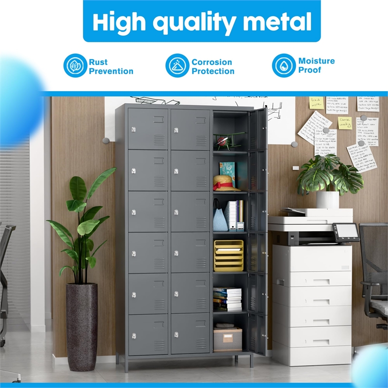 Gangmei Metal Locker with 18 Door for School and Employees Dark Gray