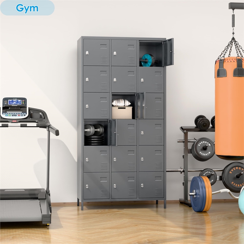 Gangmei Metal Locker with 18 Door for School and Employees Dark Gray