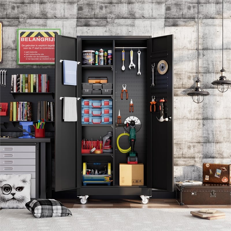 GangMei Broom Closet Storage Cabinet in Black