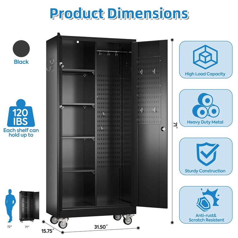 GangMei Broom Closet Storage Cabinet in Black