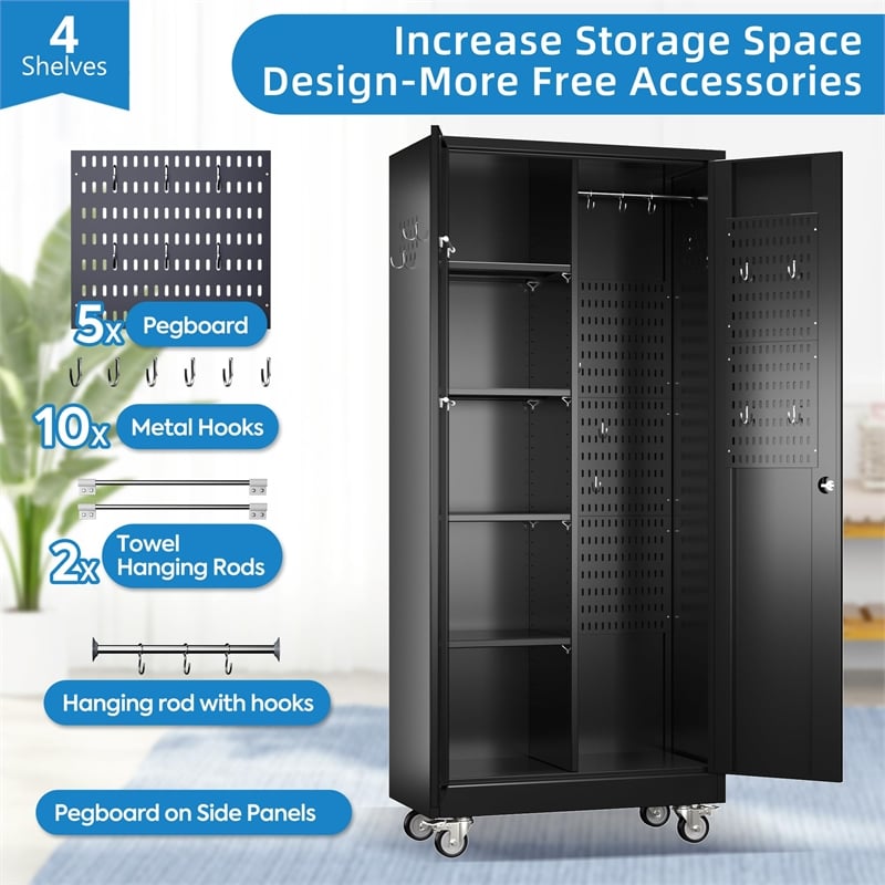 GangMei Broom Closet Storage Cabinet in Black