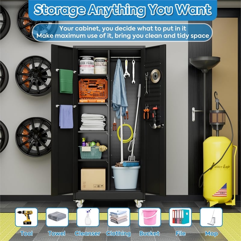 GangMei Broom Closet Storage Cabinet in Black