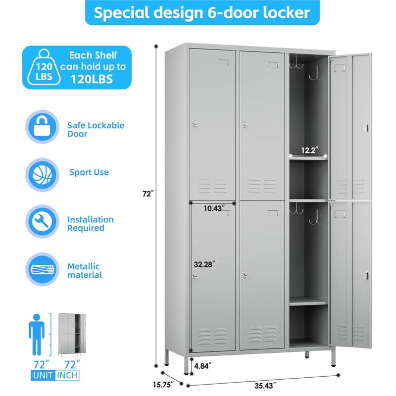 Gangmei 6 Door Lockers for Employees Light Gray