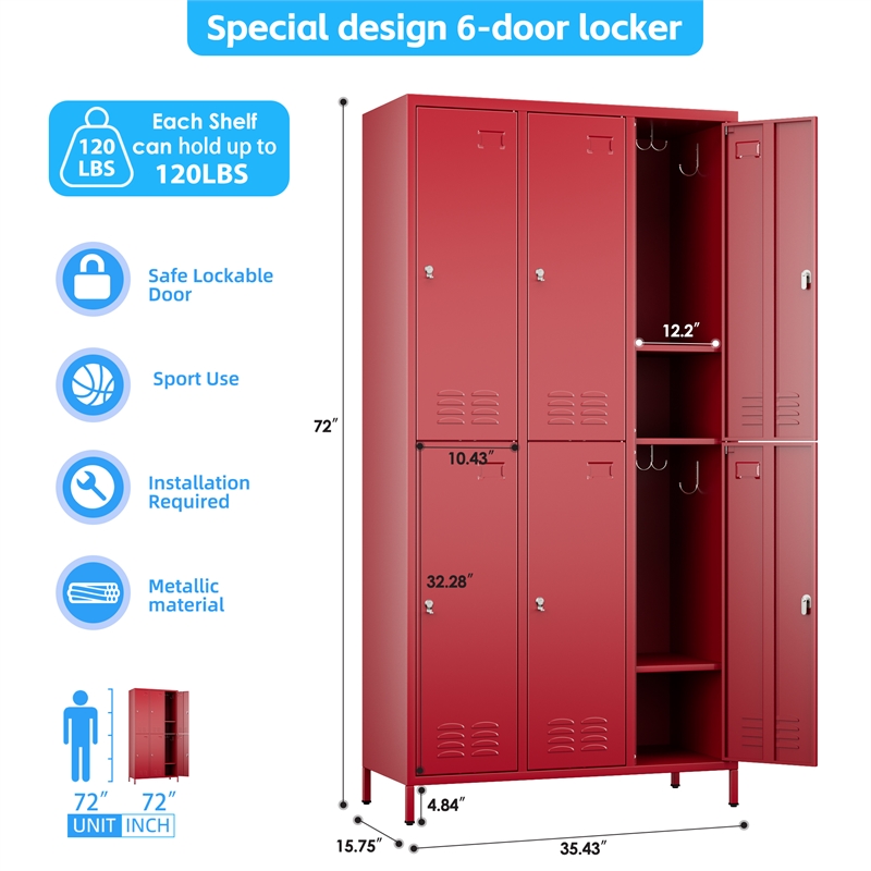 Gangmei 6 Door Lockers for Employees Red