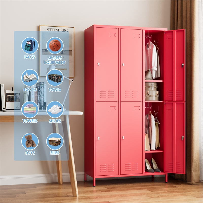 Gangmei 6 Door Lockers for Employees Red