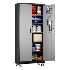 GangMei 72&quot Metal Storage Cabinet with Wheels and Pegboard 2026 New