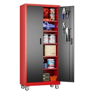 GangMei 72&quot Metal Storage Cabinet with Wheels and Pegboard 2026 New
