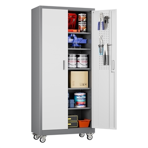 GangMei 72&quot Metal Storage Cabinet with Wheels and Pegboard 2026 New