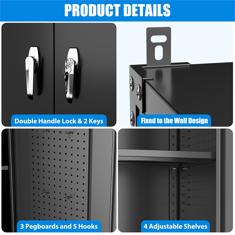 Extra Large Metal Garage Storage Cabinet on Wheels with 4 Shelves