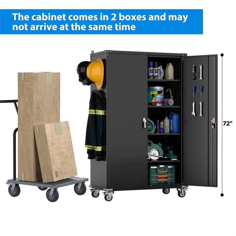 Extra Large Metal Garage Storage Cabinet on Wheels with 4 Shelves