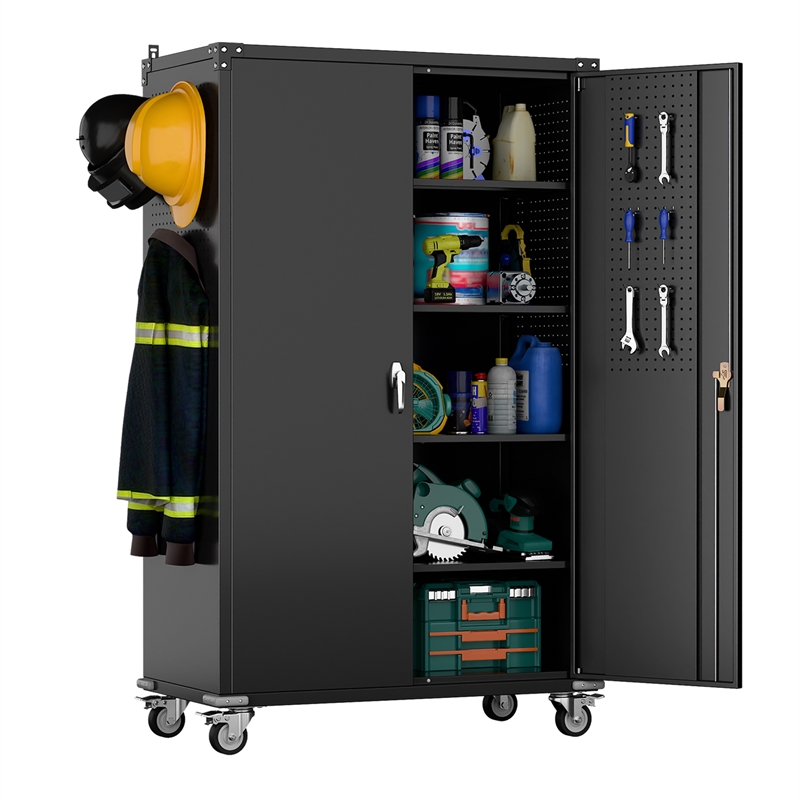 Extra Large Metal Garage Storage Cabinet on Wheels with 4 Shelves