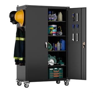 Extra Large Metal Garage Storage Cabinet on Wheels with 4 Shelves