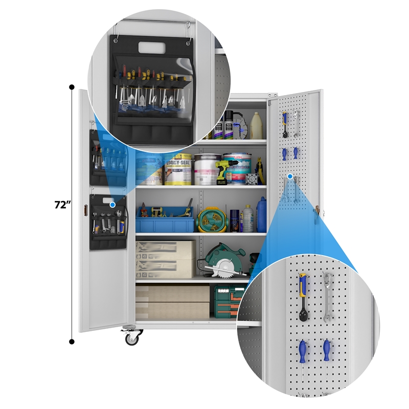 Extra Large Metal Garage Storage Cabinet on Wheels with 4 Shelves