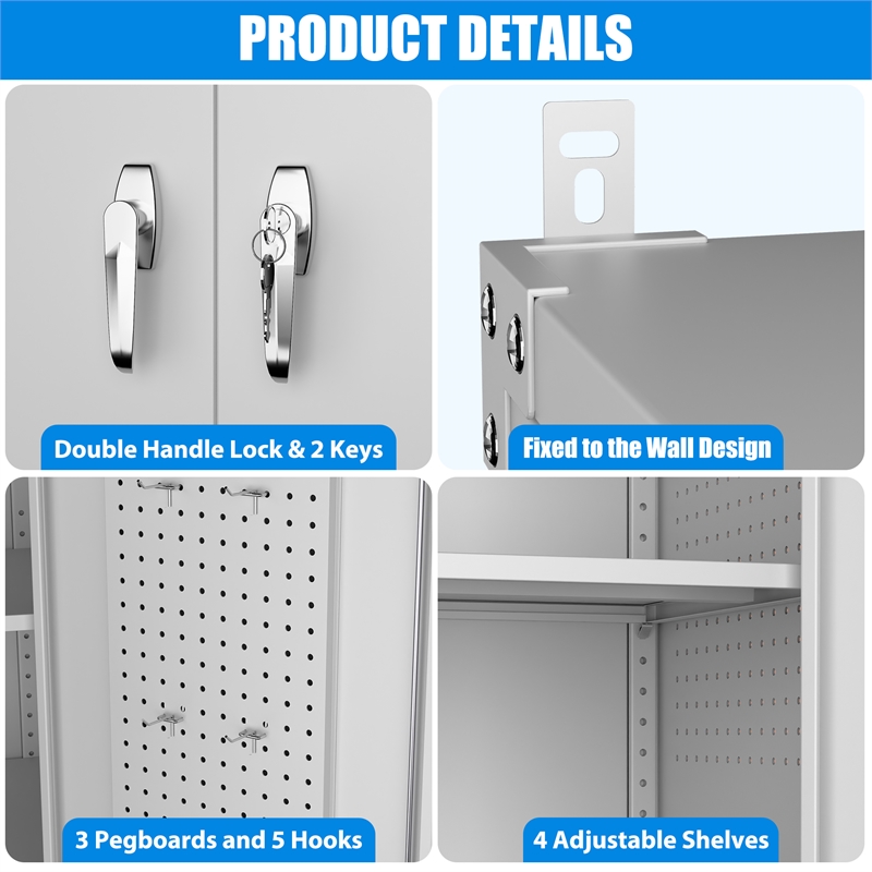 Extra Large Metal Garage Storage Cabinet on Wheels with 4 Shelves