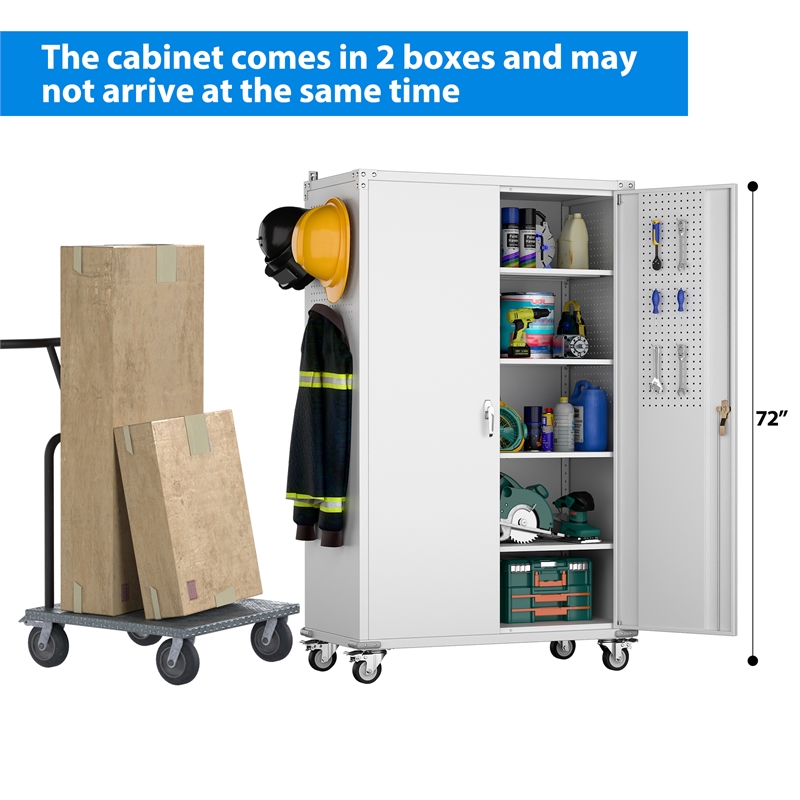 Extra Large Metal Garage Storage Cabinet on Wheels with 4 Shelves