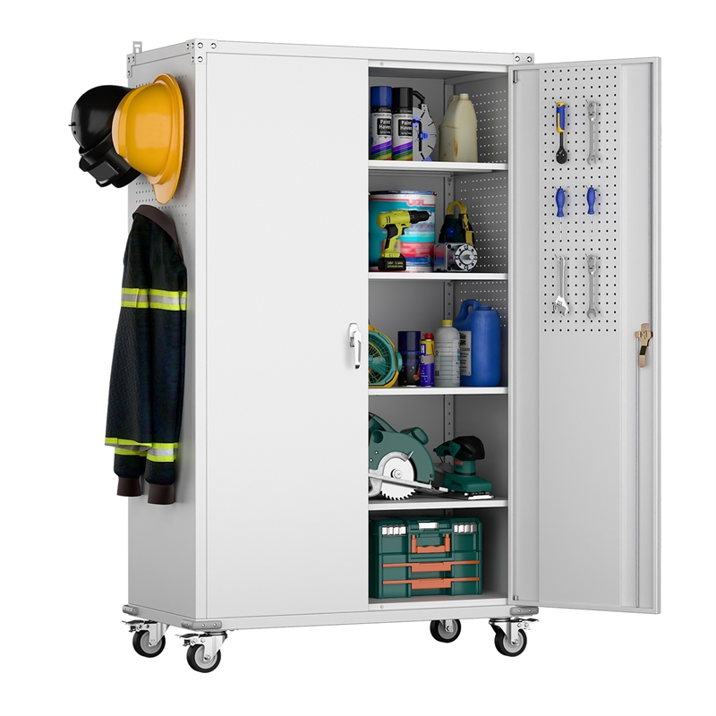 Extra Large Metal Garage Storage Cabinet on Wheels with 4 Shelves