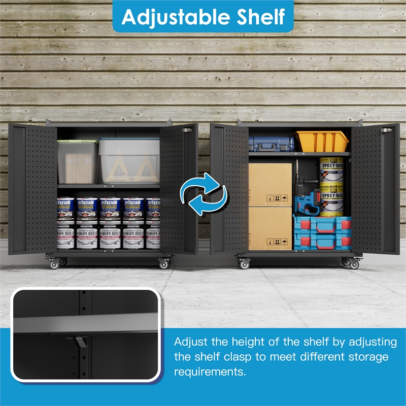 Metal Storage Cabinet with Wheels and 2 Pegboards
