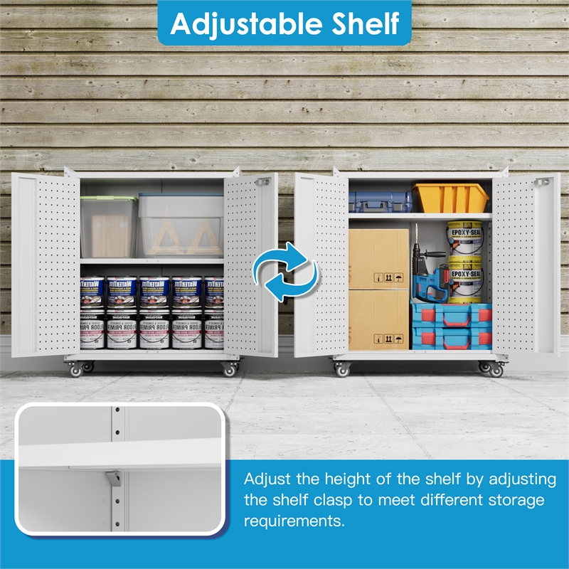 Metal Storage Cabinet with Wheels and 2 Pegboards