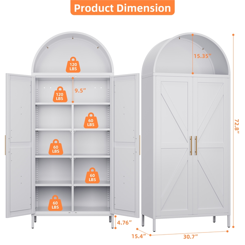 Metal Arched Cabinet Kitchen Pantry Cabinet with Door