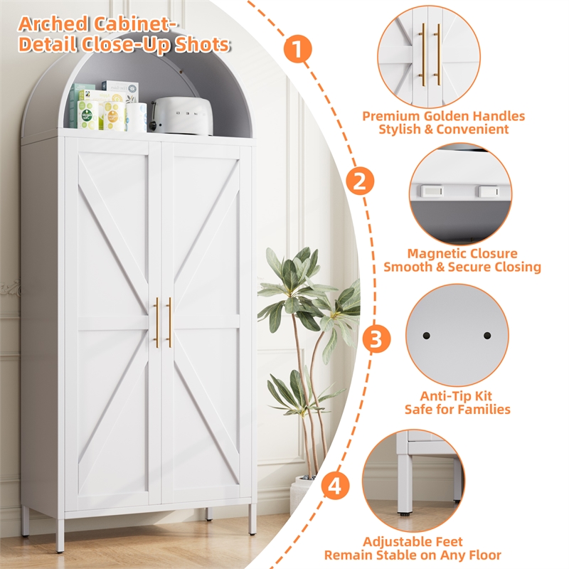 Metal Arched Cabinet Kitchen Pantry Cabinet with Door