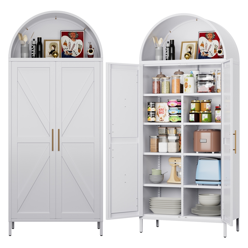 Metal Arched Cabinet Kitchen Pantry Cabinet with Door