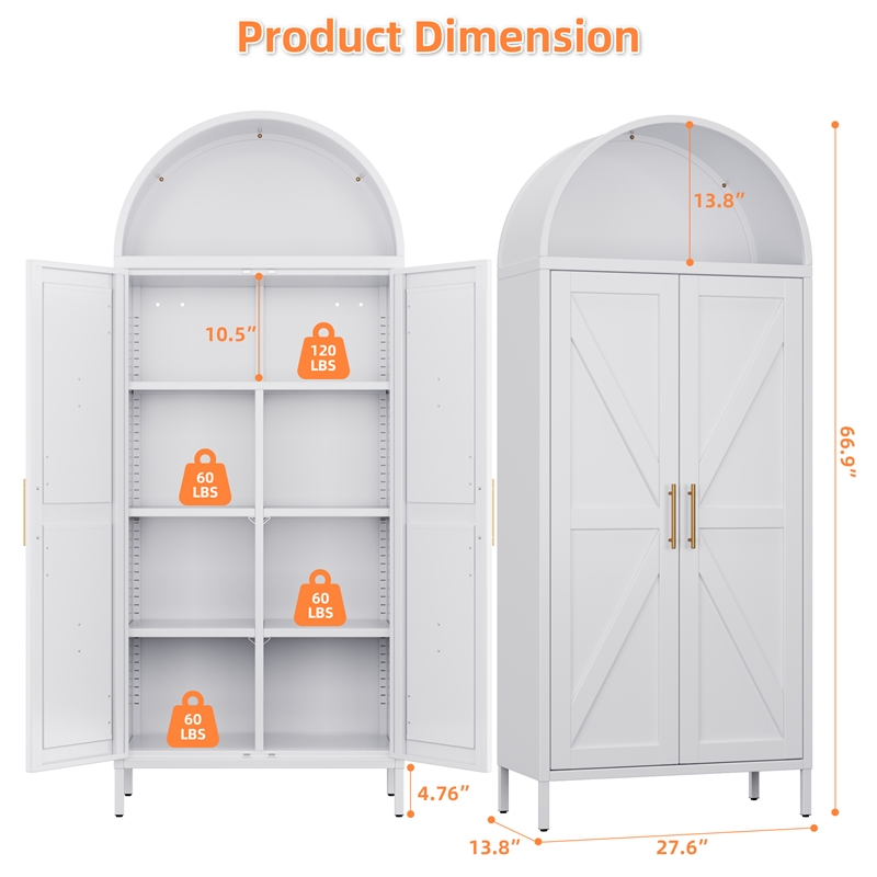 Farmhouse Pantry Cabinet with 2 Doors for Home Kitchen White