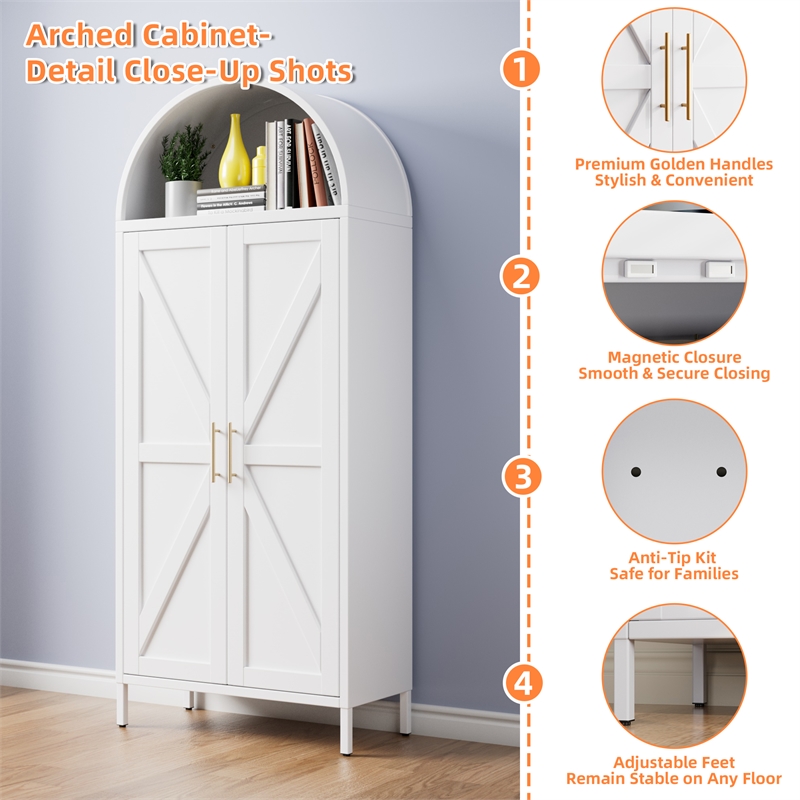 Farmhouse Pantry Cabinet with 2 Doors for Home Kitchen White