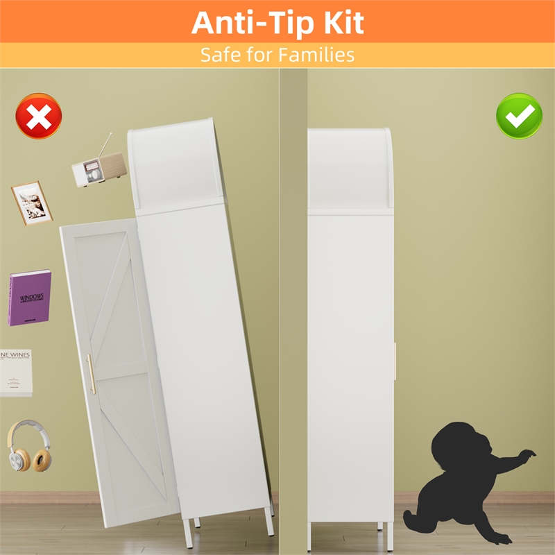 Farmhouse Pantry Cabinet with 2 Doors for Home Kitchen White