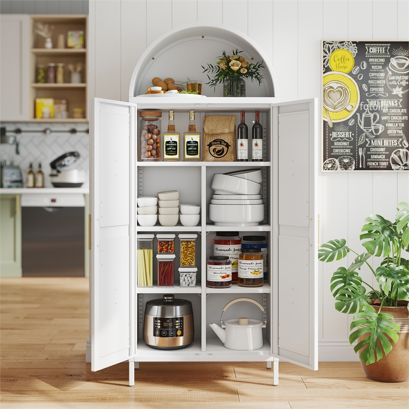 Farmhouse Pantry Cabinet with 2 Doors for Home Kitchen White