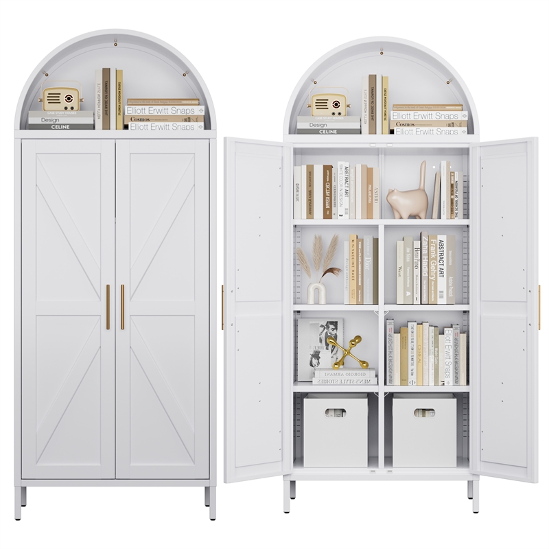 Farmhouse Pantry Cabinet with 2 Doors for Home Kitchen White