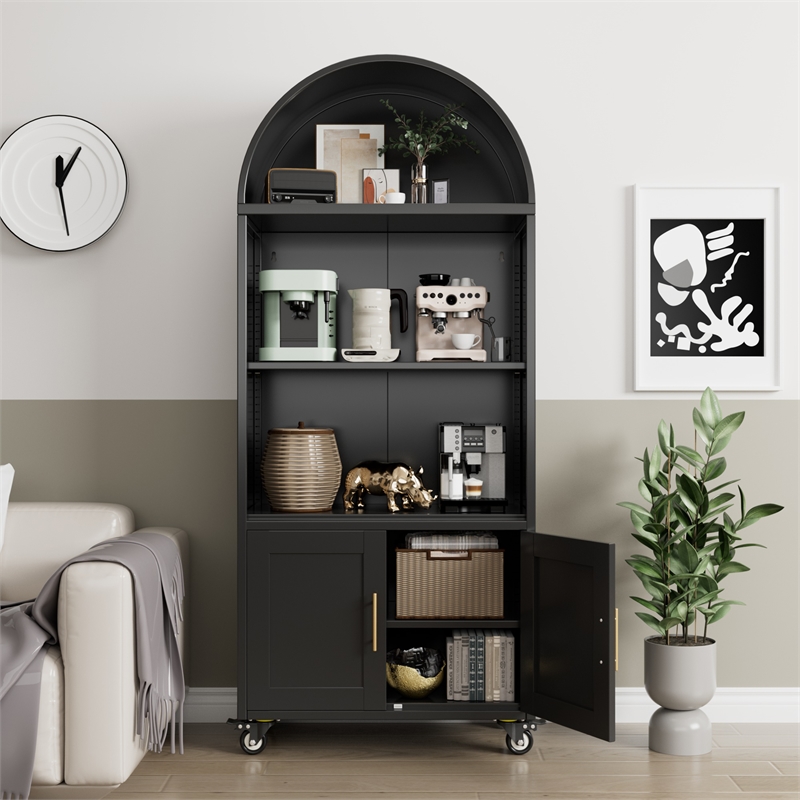 Metal Arched Bookcase 5-Tier Arched Bookcase with Doors
