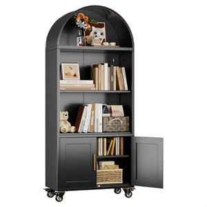 Metal Arched Bookcase 5-Tier Arched Bookcase with Doors