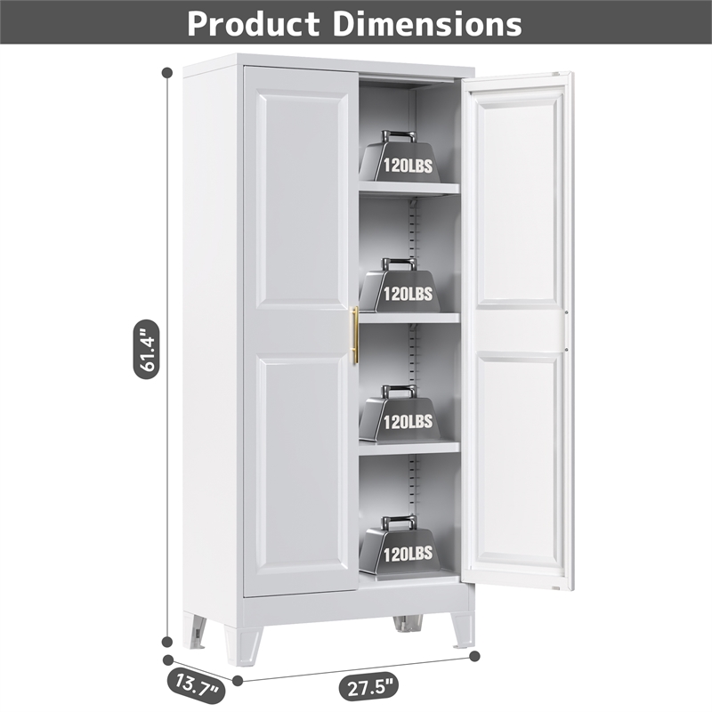 Metal Kitchen Pantry Cabinet with 2 Doors and 3 Adjustable Shelves