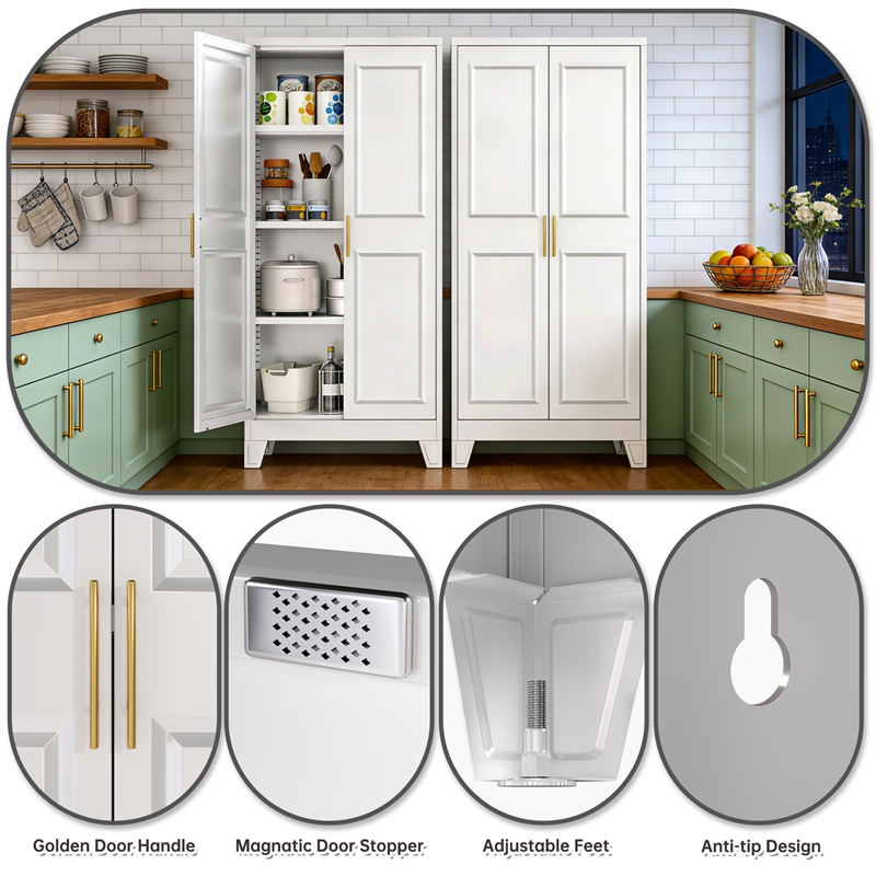 Metal Kitchen Pantry Cabinet with 2 Doors and 3 Adjustable Shelves
